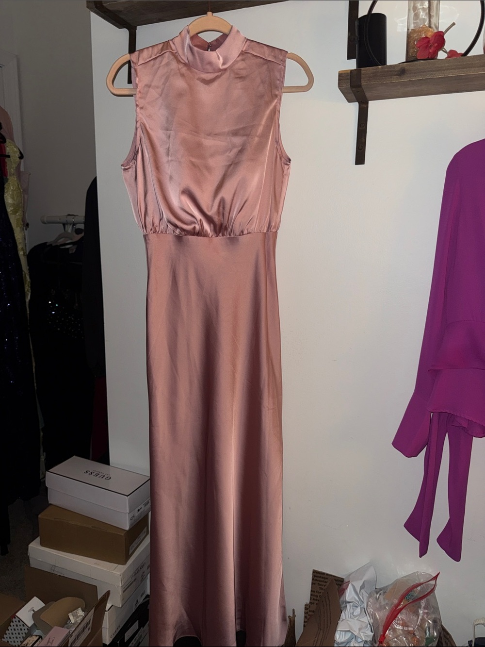 Sleeveless Satin Maxi Dress in Rose Blush